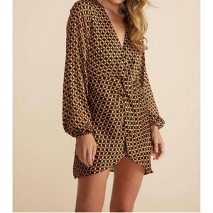NWT Revolve Minkpink Valentina Multi Patterned Long Sleeve Mini Dress